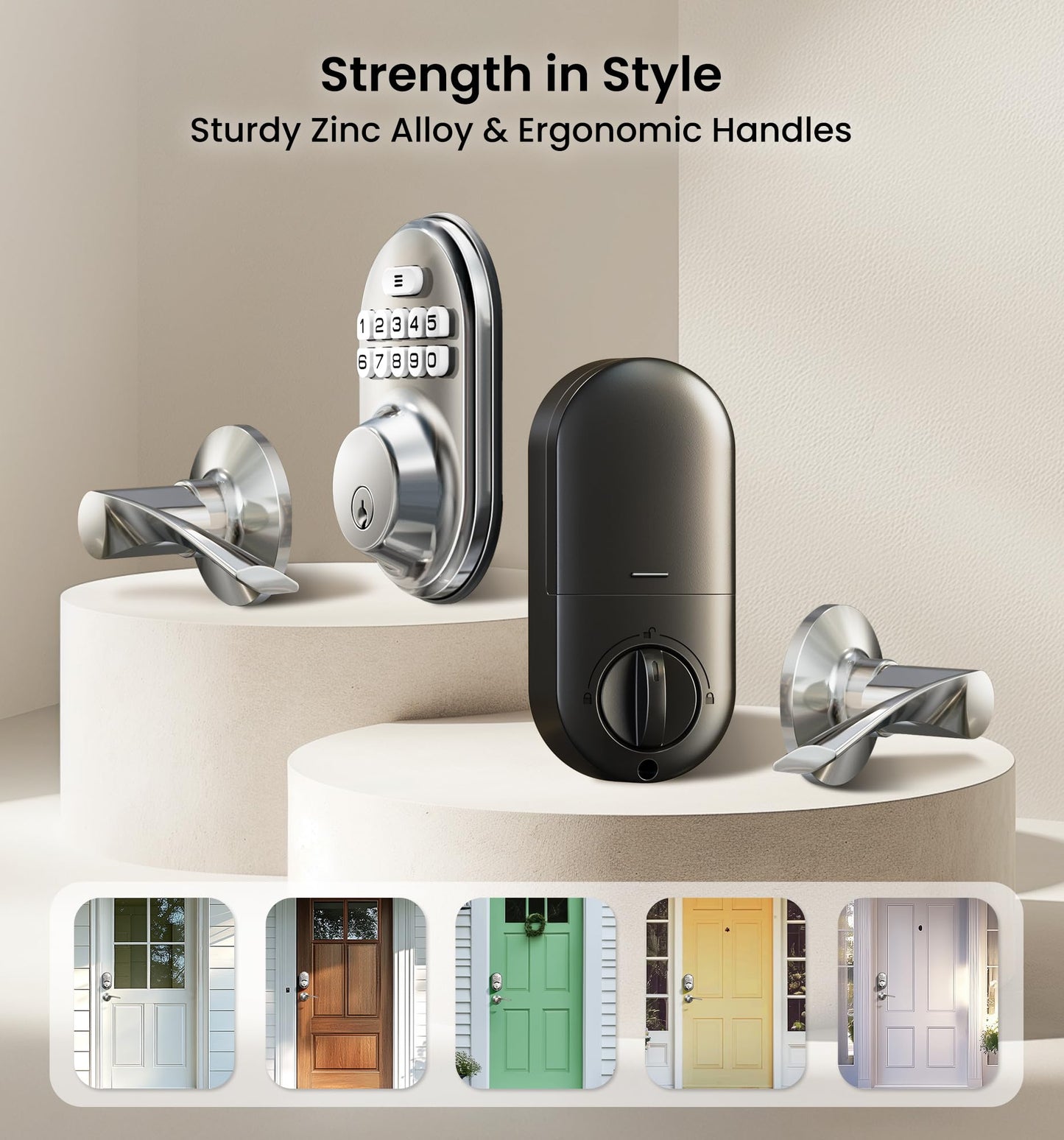 Veise Keyless Entry Door Lock with 2 Lever Handles - Electronic Keypad Deadbolt, Auto Lock, Back Lit & Easy Installation Design, Front Door Handle Sets, Satin Nickel