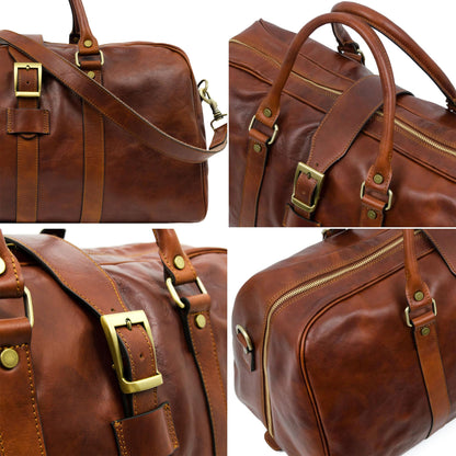 Time Resistance Leather Duffle Bag - Full Grain Leather Travel Bag for Men and Women - Carry-On Duffel Bag (Cognac)