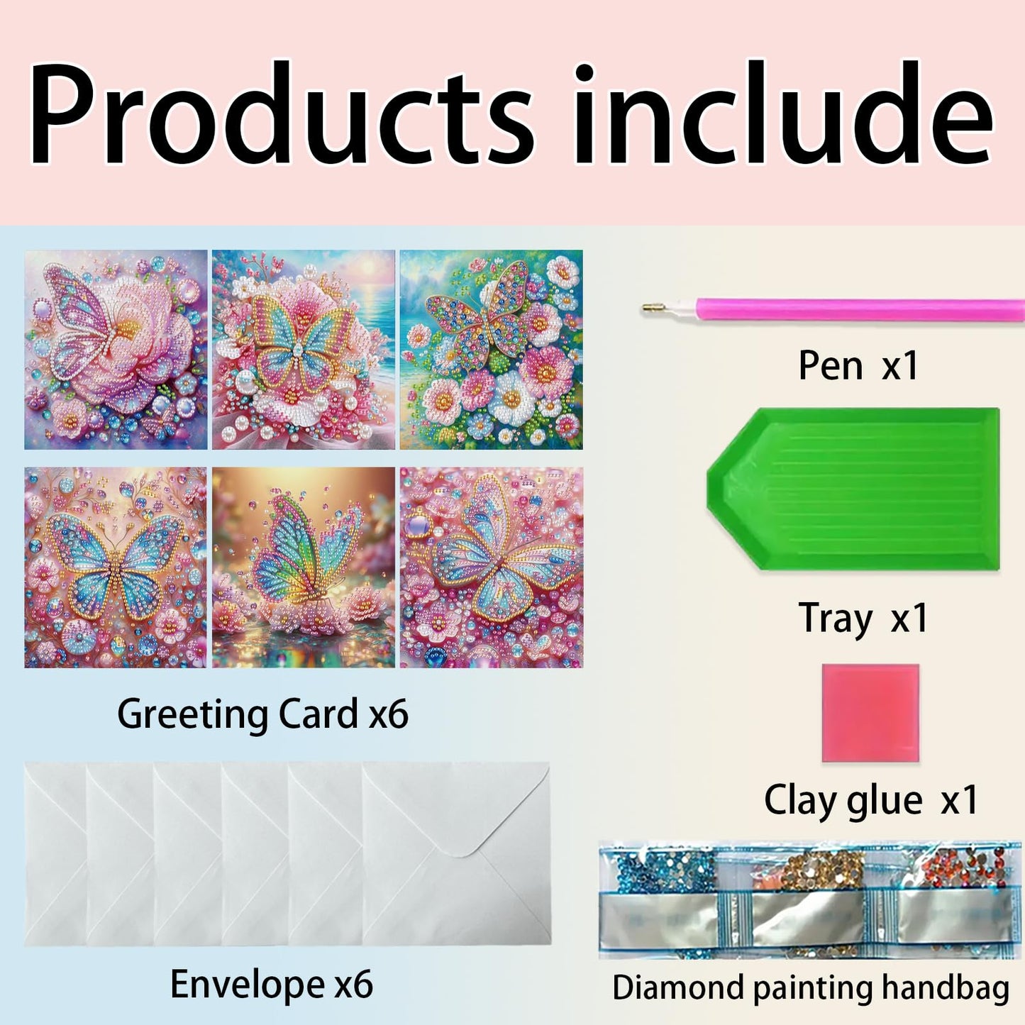 NanBaDa 6pcs Flower Butterfly DIY Diamond Painting Card Set, holiday diamond painting card set, suitable for giving to family and friends, Christmas, Valentine's Day holiday and birthday gifts