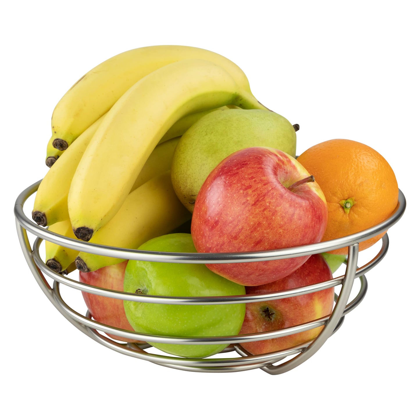 Spectrum Euro Wire Fruit Basket for Kitchen Countertop Storage, Sturdy Steel Metal Wire Decorative Fruit Bowl for Fresh Produce Vegetables Bread & Snacks Modern Open Design for Airflow, Satin Nickel