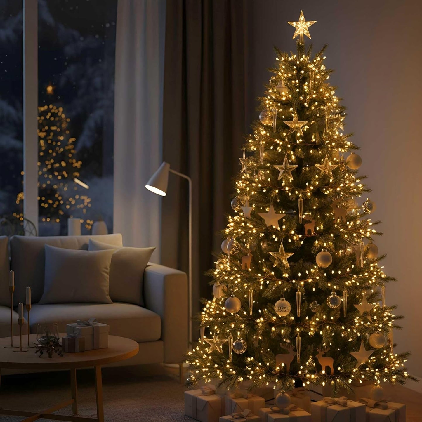240 10ft QBIS LED Christmas Cluster Lights, Warm White Fairy Lights on Copper Wire, Plug in, Christmas Tree Lighting
