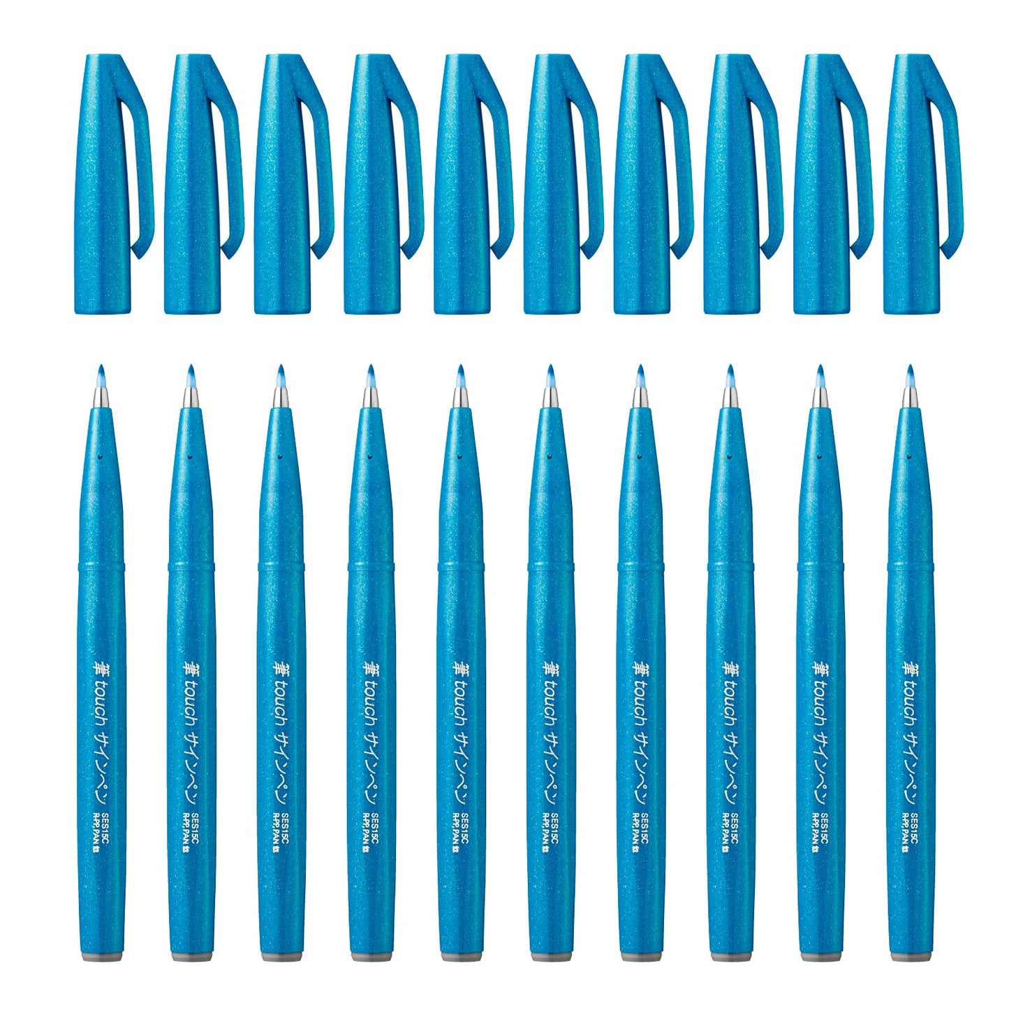 Pentel SES15C-S "Sky Blue Ink" Arts Brush Sign Pen (Pack of 10)