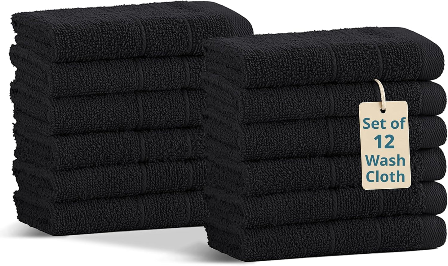 12 Pack 100% 13"x13"- Casa Platino Washcloths - Ringspun Cotton Washcloths - Soft Textured, Well Stitched, Lightweight