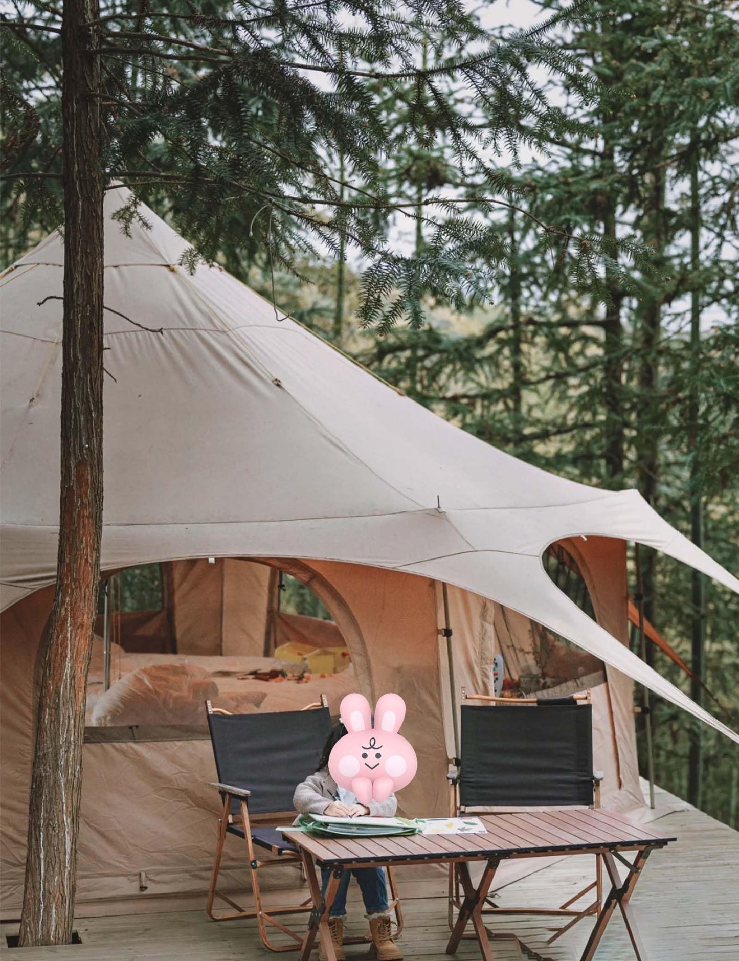 Thcbme 5M Cotton Canvas Bell Tent - Yurts with Stove Jack, Windproof, Breathable Shade, Family Camping Travel, Group Activities, 4 Season Polyester (6-10People), Khaki, 16.4ft (MXT16.4ft-KQ)