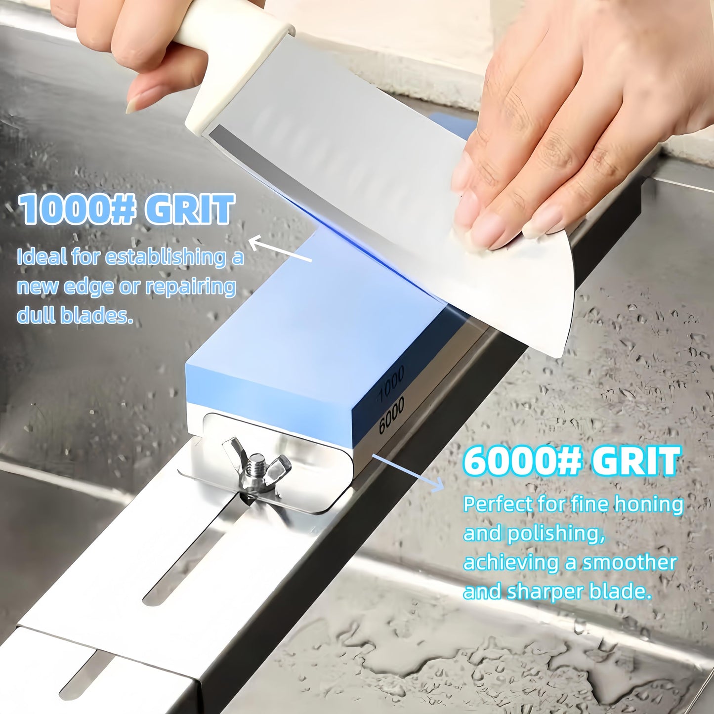 1000/6000 Grit Whetstone Knife Sharpening Stone, Bellairis Portable Knives Sharpener Waterstone with Non-Slip Rubber Base for Kitchen, Outdoor, Afilador de Cuchillos de Cocina