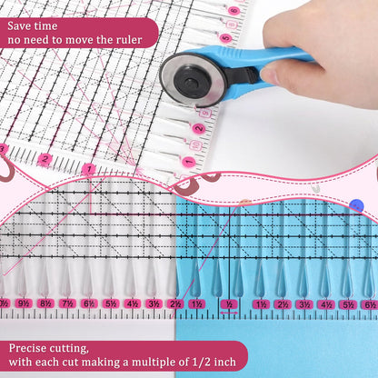 11.5" x 10.5" Quilting Ruler for Precise Fabric Cutting, Slotted Sewing Quilt Strip Rulers, Square Clear Mark Plastic Quilting Ruler, Crafts Template Rulers for Accurate Measurement and Easy Cutting