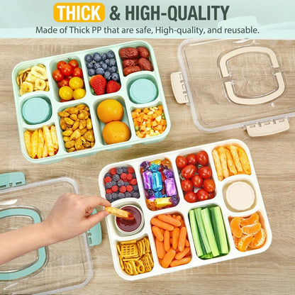 Caperci Original Snackle Box Container - 10-Compartment Divided Snack Serving Tray with Lid & Handle, Built-in 2 Dressing Containers, Leak-Proof, Dishwasher Safe, BPA-Freen (Mint Green)