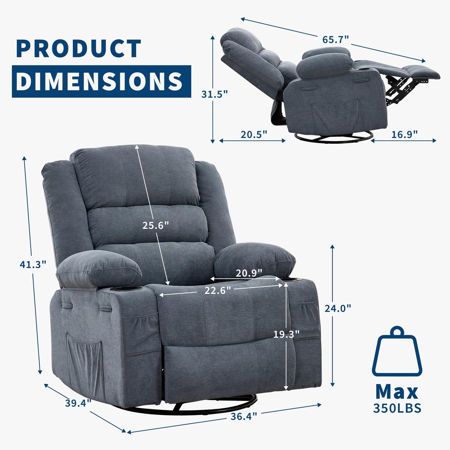 Rocking Recliner Chair for Adults Linen Wide Upholstered Glider Recliner with Cup Holder Deep Seat Single Sofa Rocker Chair for Nursery Living Room