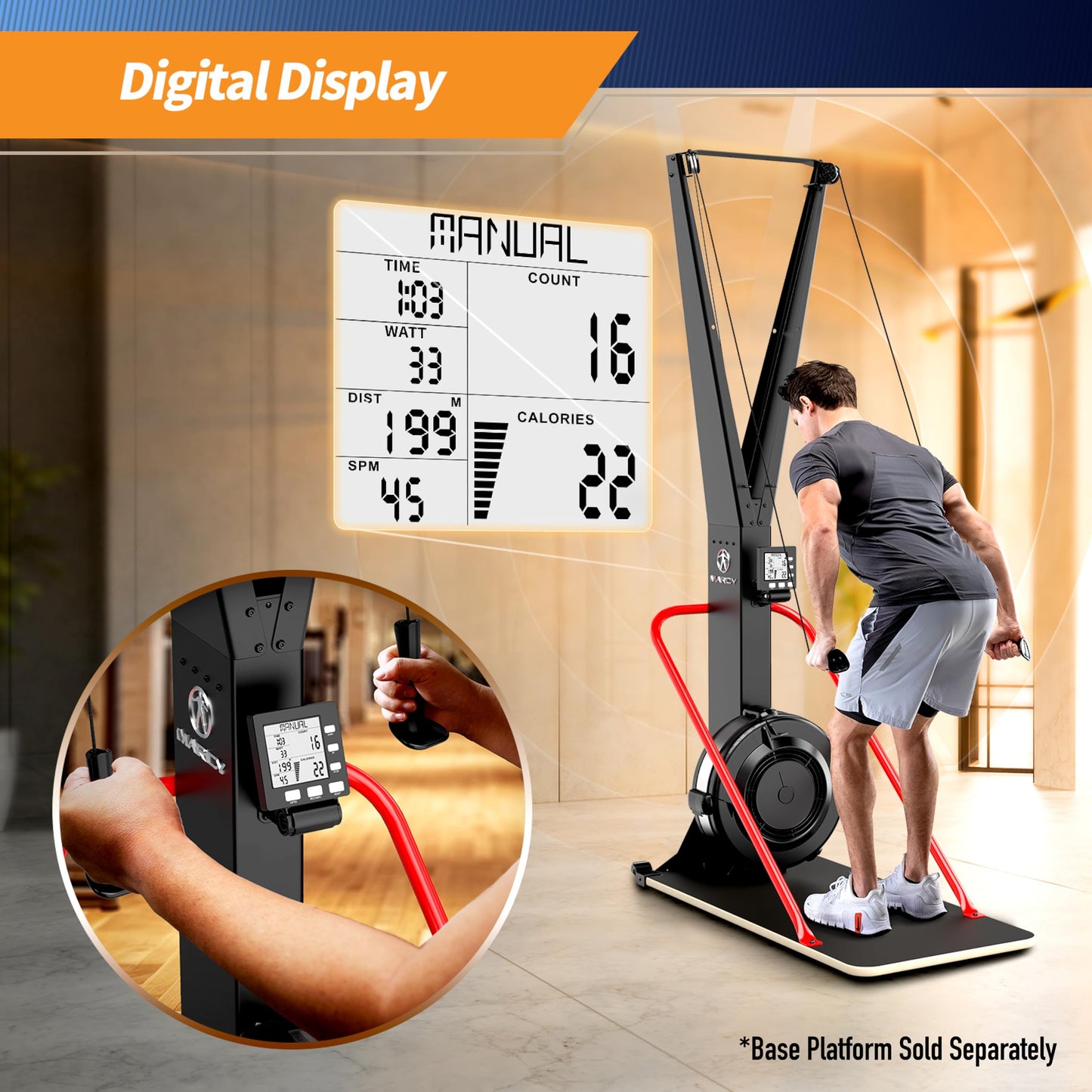 Marcy Cross Country Ski Trainer, Wall-Mounted Skiing Machine with Optional Base Platform (Sold Separately) NS-0357-SKI