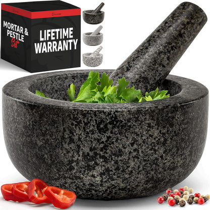 2 Set,100% 6.3 Inch Priority Chef Heavy Duty Large Cup Mortar and Pestle Granite, Non Slip Base, Make Fresh Guacamole