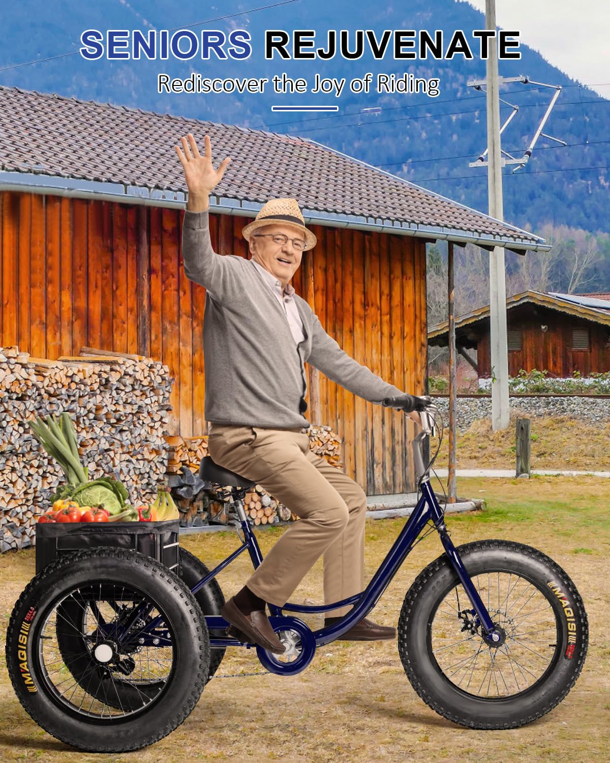Thalorus Adult Tricycle, 20-Inch Fat Tire All-Terrain 3-Wheel Bike, 7-Speed Heavy-Duty, 450lb Capacity, Large Cargo Basket, Dual Disc Brakes, Comfort Seat for Seniors (PTS9)