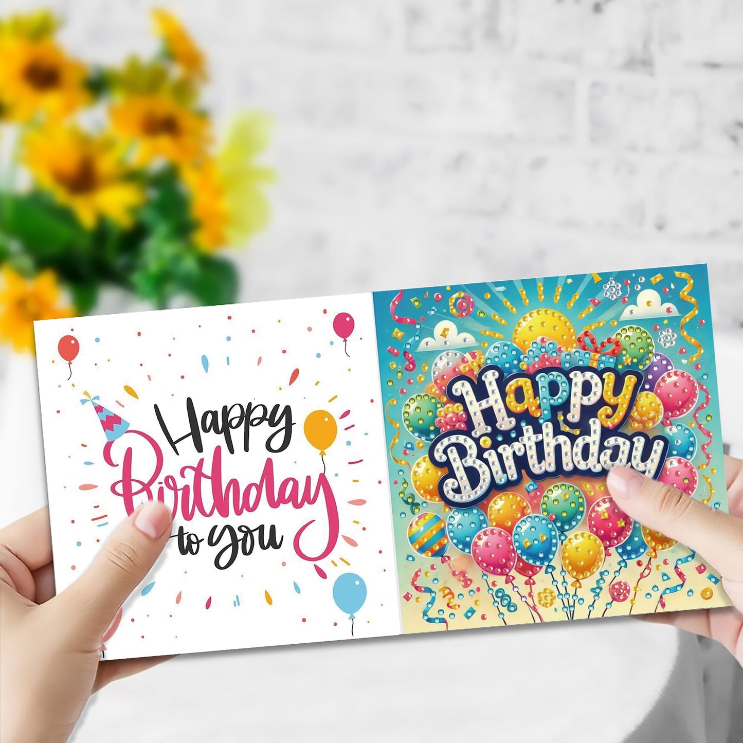 MaiYiYi 6 Pack DIY Happy Birthday Diamond Art Birthday Greeting Cards, Balloon Diamond Painting Greeting Cards, Birthday Wishes Diamond Art Card for Family Friends Birthday