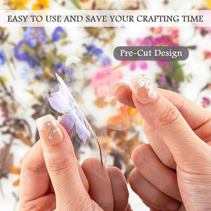 RISYPISY 320PCS Pre-Cut Floral Stickers Set Small Flower Decal Journal Stickers PET Flower Sticker for Adult Card Making Letters DIY, Double Blade Line-Easy to Peel