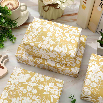 JarThenaAMCS Floral Wrapping Paper - Mini Roll - 17 In x 32.8 Ft Spring Yellow Flower Botanical Gift Wrap Paper for DIY Art Crafts Wedding Birthday Holiday Party Supplies