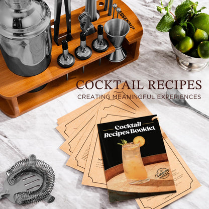 KITESSENSU Cocktail Shaker Set Bartender Kit with Stand | Bar Set Drink Mixer Set with All Essential Bar Accessory Tools: Martini Shaker, Jigger, Strainer, Mixer Spoon, Muddler, Liquor Pourers | Black