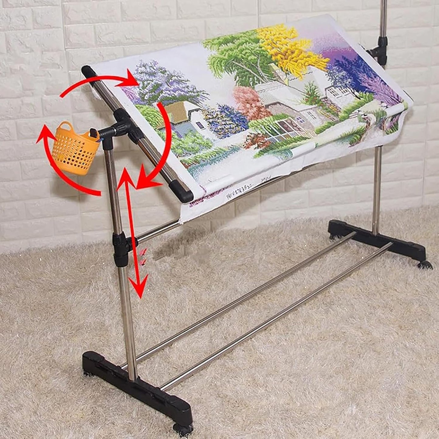 Embroidery Stand, Adjustable Cross Stitch Holder, Stainless Steel Floor Frame ,with Pulley ,for Cross Stitch, Craft, and Sewing Projects