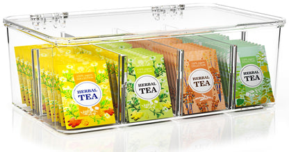 Utopia Home - Tea Bag Organizer With Lids, (1 Pack) Clear Pantry Storage Box - Stackable Partition Organizers or Holder With Lids For Drawers, Countertops, Fridge, Kitchen, Snack & Spice Organization