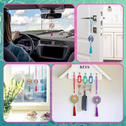 JenPen 12 Pcs Diamond Painting Car Ornaments Diamond Art Ornament for Car Double Sided Painting Hanging Ornament Crystal Gem Garden Decoration Paint DIY Kit(Mandala)