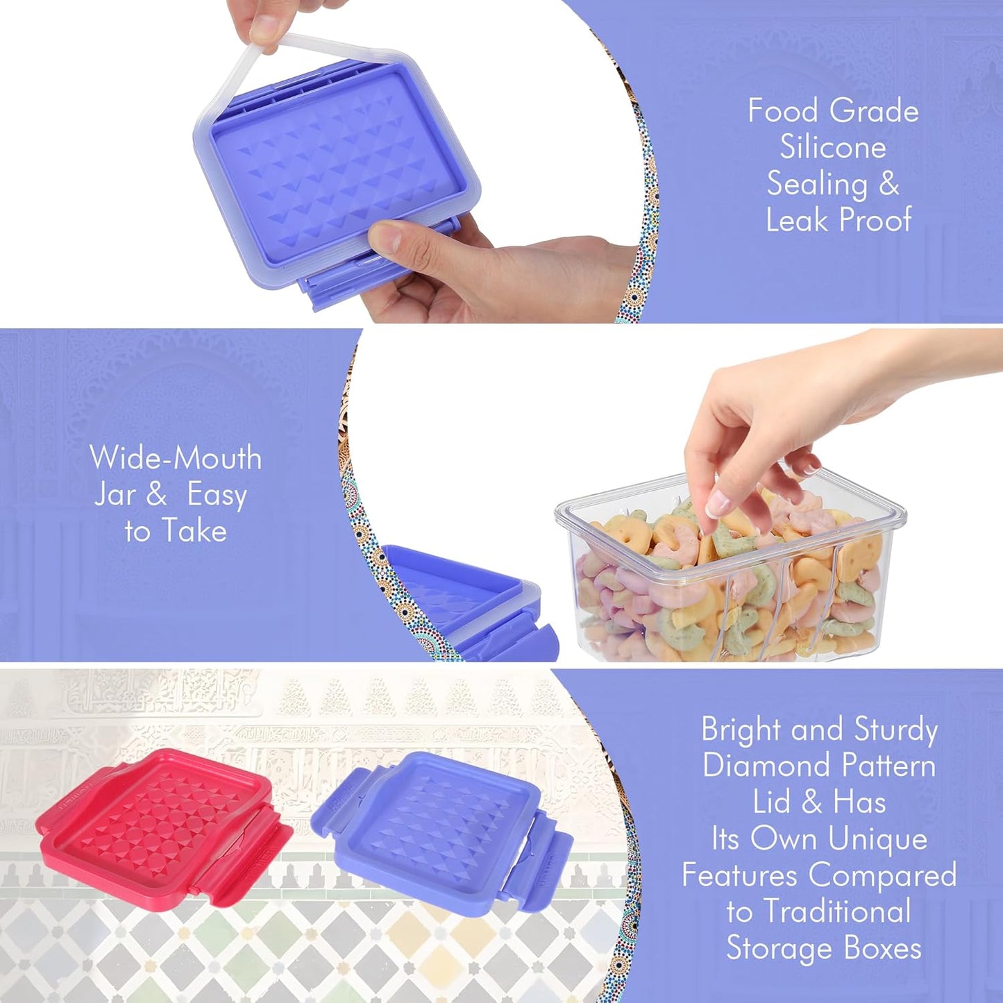 HOMER 8-Piece Moroccan Style Airtight Food Storage Containers, Versatile Kitchen Organizers with Easy Lock Lids