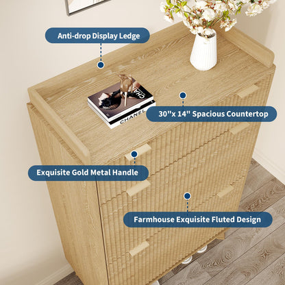 IDEALHOUSE 48" Tall Freestanding Fluted Shoe Storage Cabinet with 2 Flip Drawers, Hidden Narrow Shoe Rack Organizer Cabinet Storage for Entryway Living Room