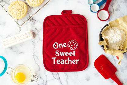 Teacher Gift for Women, Appreciation Week, Thank You Potholder, One Smart Cookie Oven Mitt, Set of 2