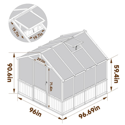 MUPATER 8 x 8FT Wooden Polycarbonate Greenhouse with 6mm Polycarbonate Panels for UV Protection, Ventilated Window & Lockable Door, Walk-in Greenhouse for Outdoors, Patio, Backyard, Black