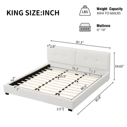 Christopher Knight Home Cordo King Size Bed, Velvet Upholstered Platform Bed, Wooden Slats Panel Support, Tufted Square Corners Haedboard, No Box Spring Needed, Easy Assembly, Beige