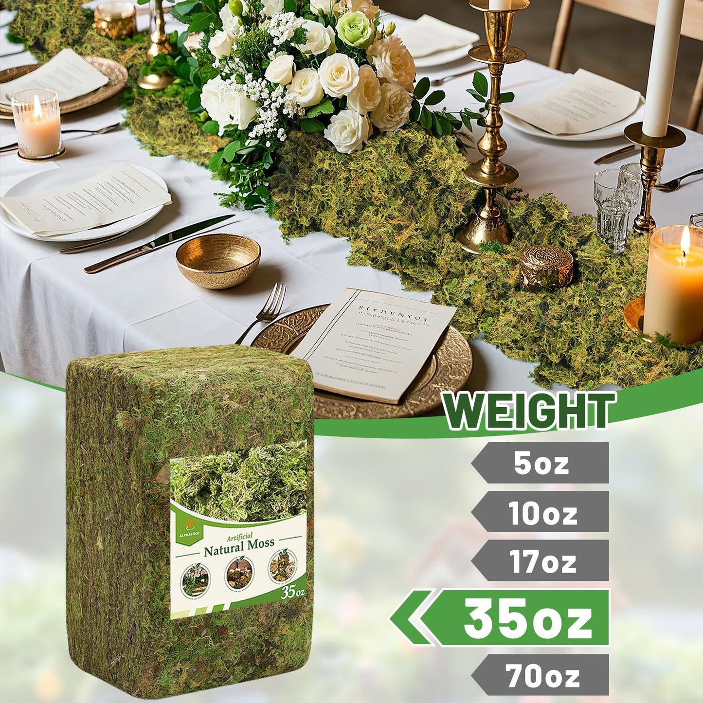 Alphatool 35oz Jumbo Pack Natural Green Moss for Crafts - Bulk Moss for Plants Indoor, Artificial Fairy Gardens, Mosswall, Filling Fake Plants, Floral Design, Home Decoration, Professional DIY Use