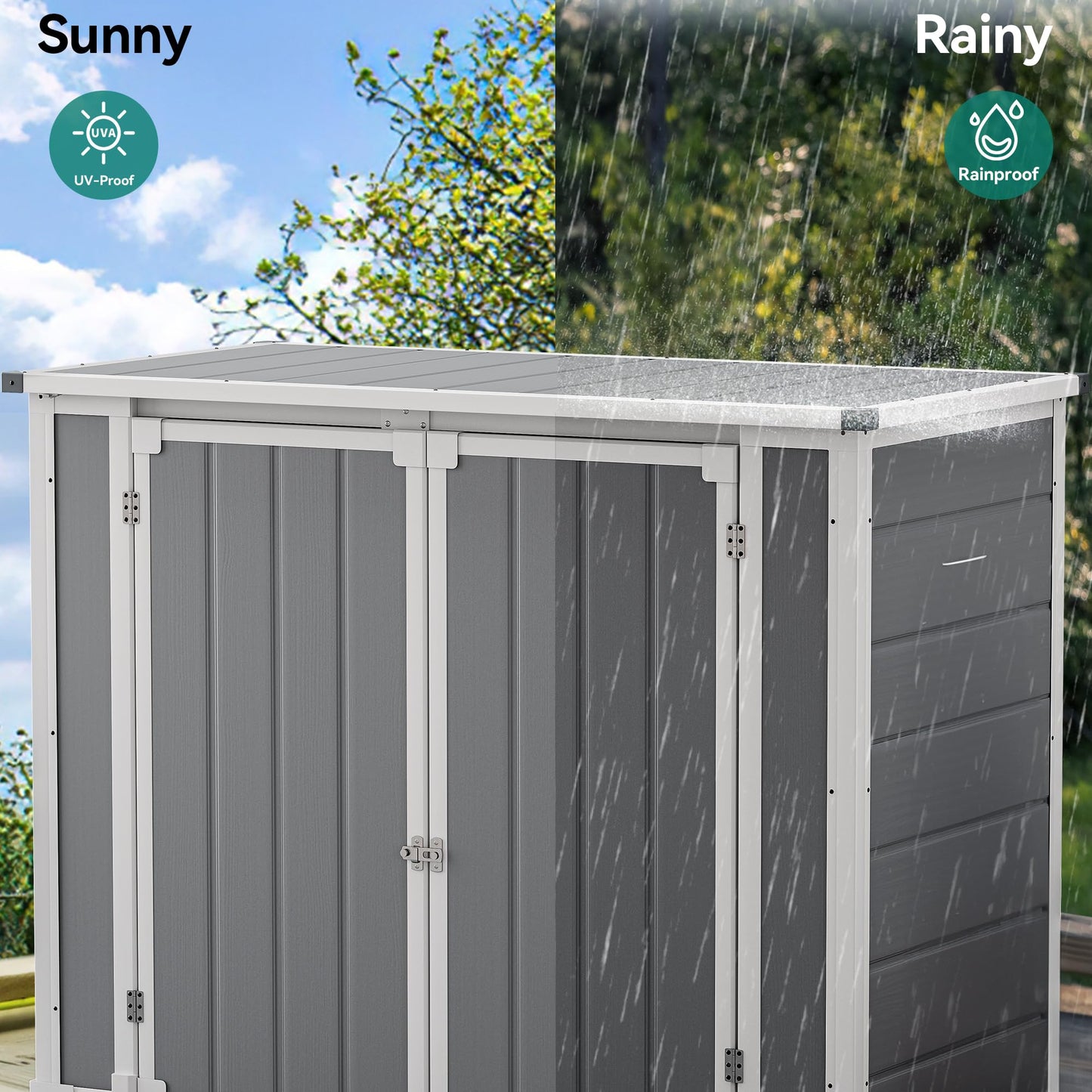 DWVO 4.7x2.5 FT Outdoor Storage Shed w/o Shelf, 35Cu.ft Horizontal Resin Tool Shed with Hydraulic Gas Rod and 3 Locks for Garden, Trash Cans, All-Weather Outdoor Storage, Lockable with Floor