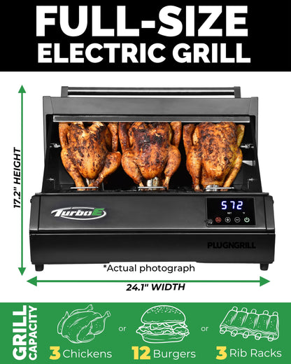 PlugNGrill Turbo E XL Electric Grill, 1700W Infrared, Warming Rack and Probe, Apartment Friendly