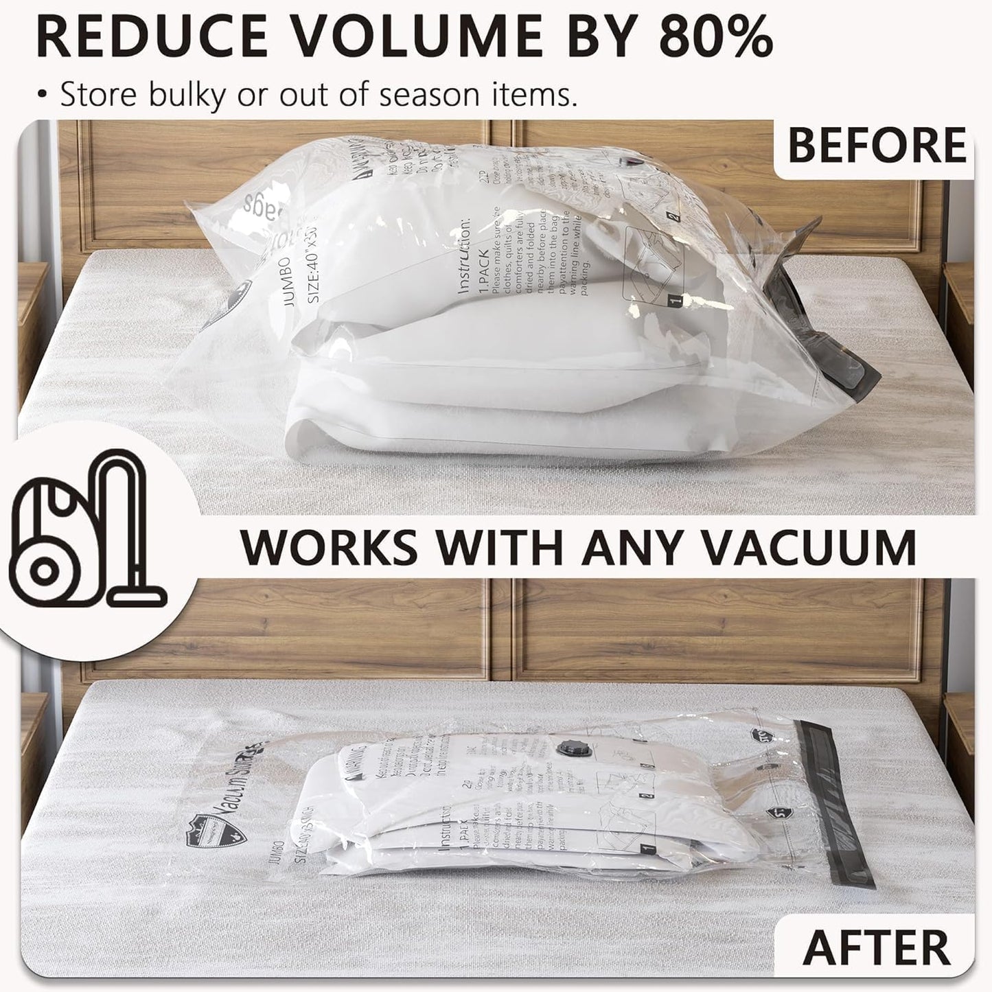 Vacuum Storage Bags, 8 Large Space Saver Bags with Travel Hand Pump for Clothes, Bedding, Pillows