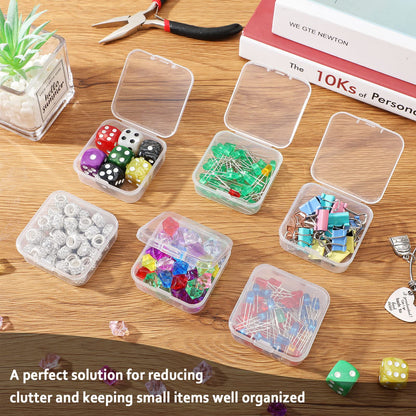 SATINIOR 100 Pcs Clear Plastic Beads Storage Containers Box Small Clear Boxes with Hinged Lid Plastic Case Mini Square Arts Crafts Storage Organizers for Small Items(2.1 x 2.1 x 0.8 Inch)