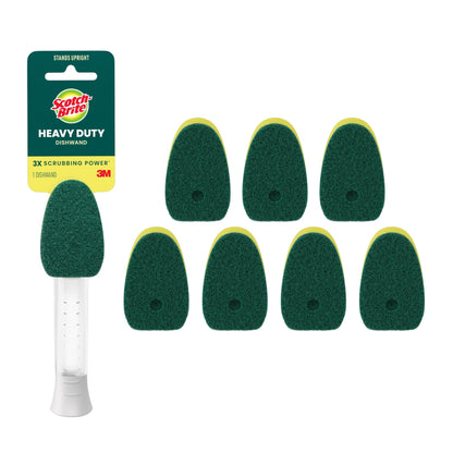 Scotch-Brite Heavy Duty Dishwand Kit, Includes 1 Wand & 7 Refill Pads, Keep Hands Out of the Mess