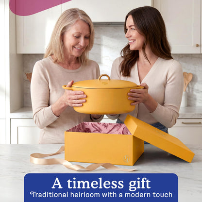 Great Jones Dutchess Cast Iron Dutch Oven Pot With Lid (Mustard) - Large 6.75 Quart Size, Dual Handles - All Stovetop Safe - 500° Dutch Oven For Bread Baking | Dishwasher Friendly