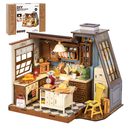 Rolife DIY Miniature House Kit for Adults, Baking Kitchen Mini Wooden Dollhouse Kit with LED Light Tiny House Diorama Building Kits Birthday Craft Hobbies Gift Home Decor for Teens Family