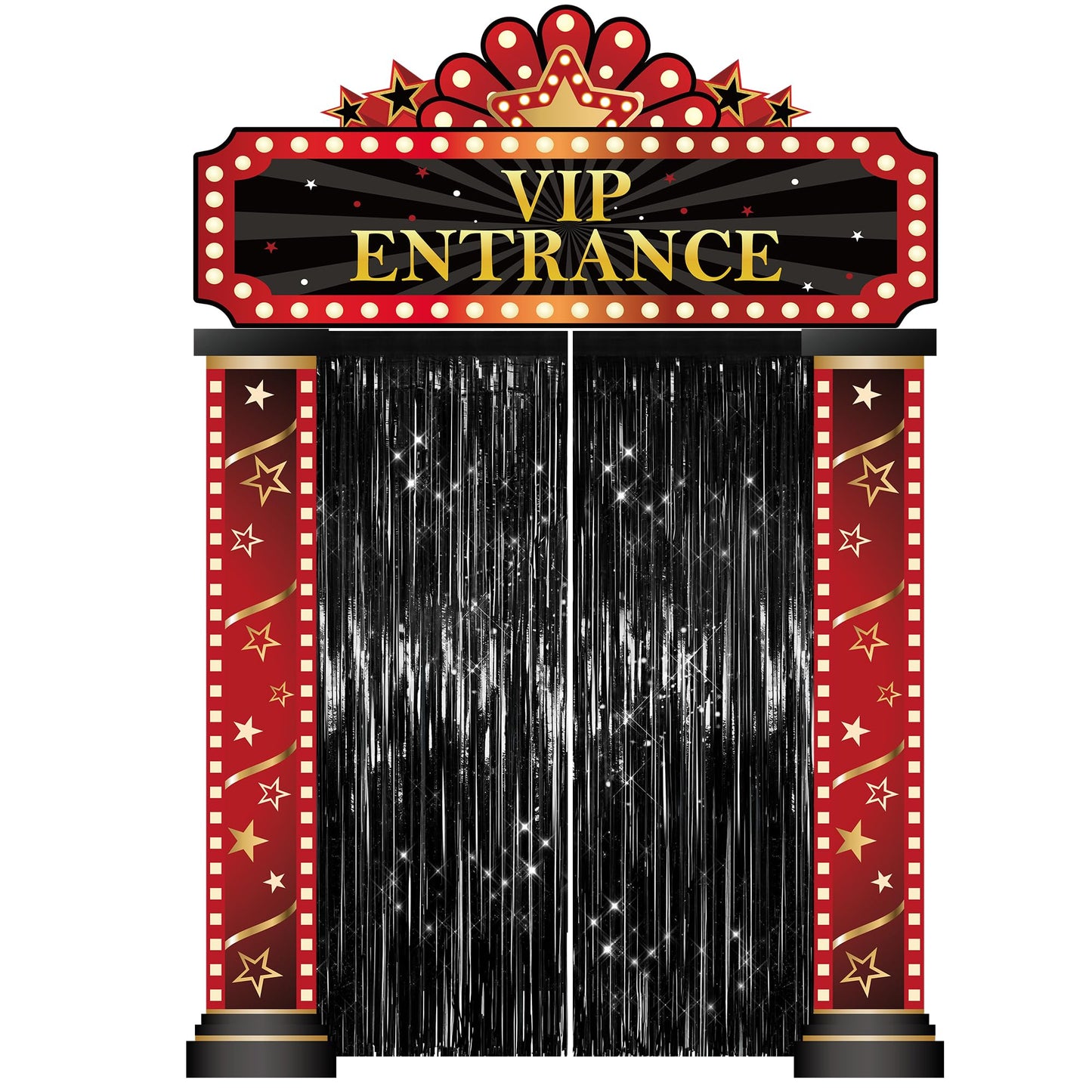 5 Pcs Casino Movie Night Porch Sign Banner with Black Foil Fringe Backdrop Casino Theme Party Decorations VIP Door Entrance Banner Red Carpet Party Decor Movie Theme Theater Birthday Party Supplies