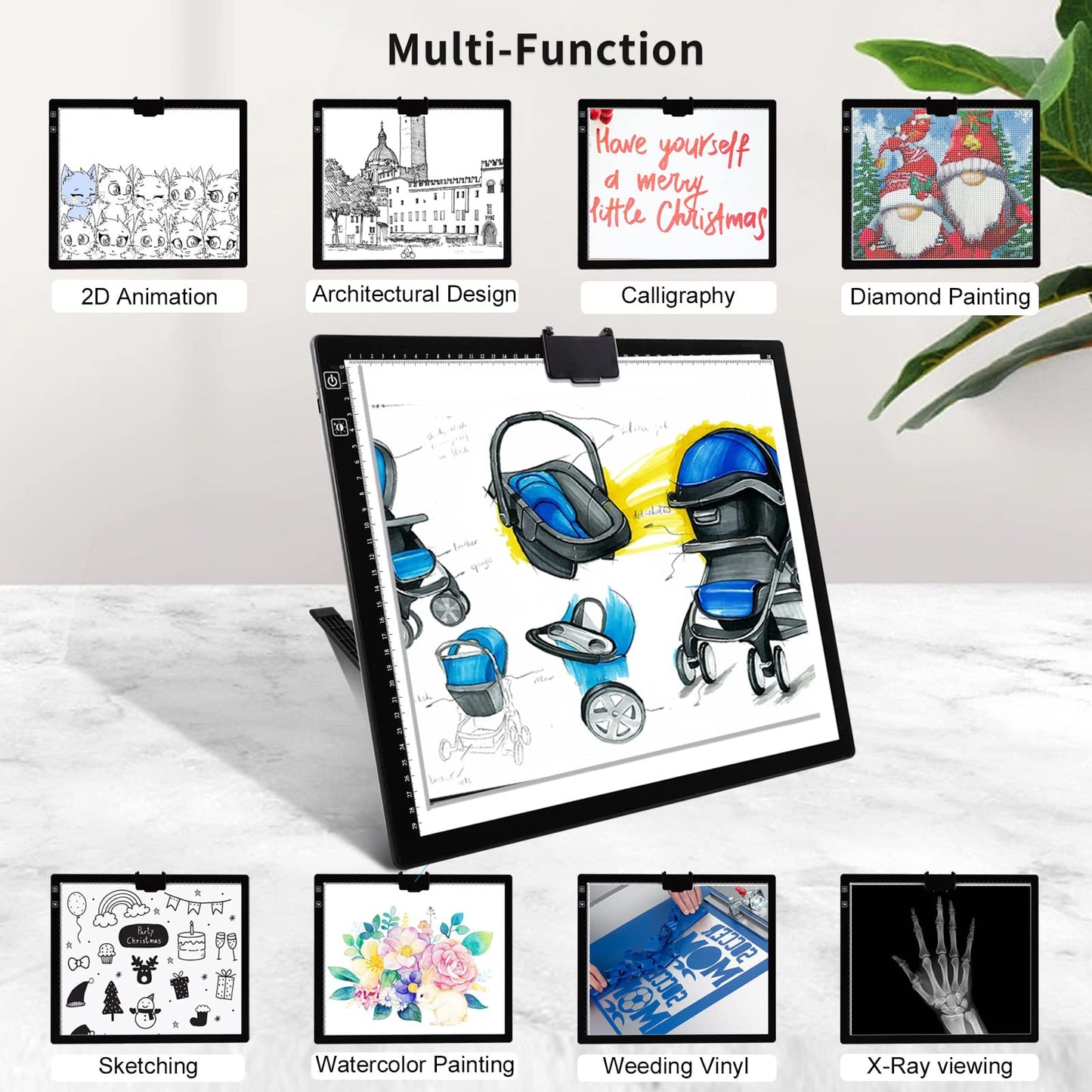 A3 Tracing Light Box, iVAOOZE A3 LED Light Pad with 3 Colors Mode Stepless Dimmable and 6 Levels of Brightness Light Copy Pad, Wireless Rechargeable Led Light Board for Diamond Painting Sketching