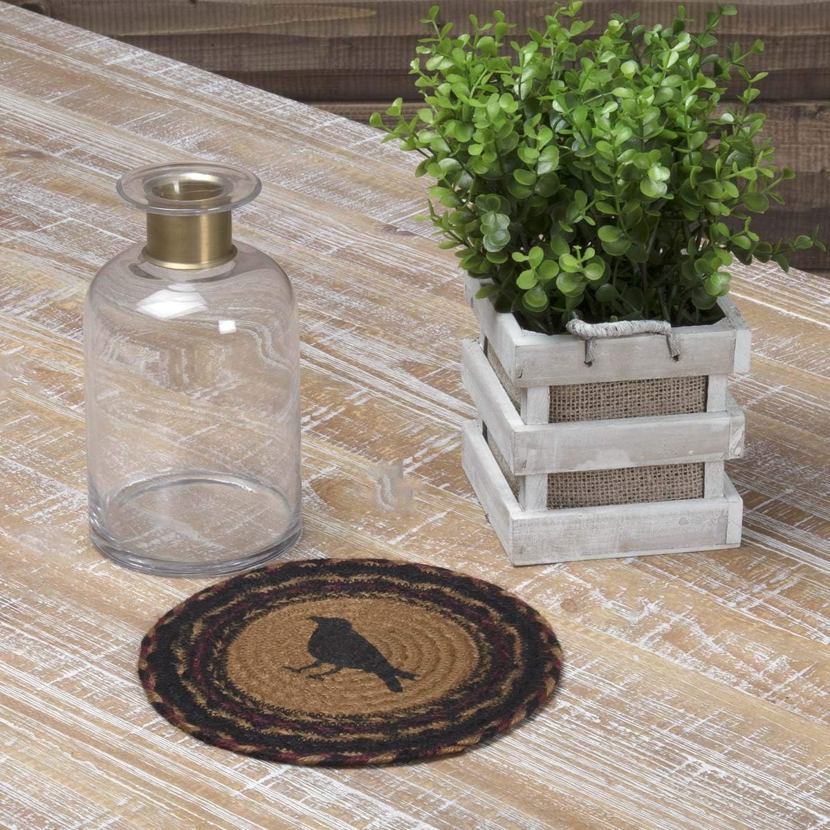 VHC Brands Heritage Farms Tan Crow Jute Trivet, Primitive Tabletop & Kitchen