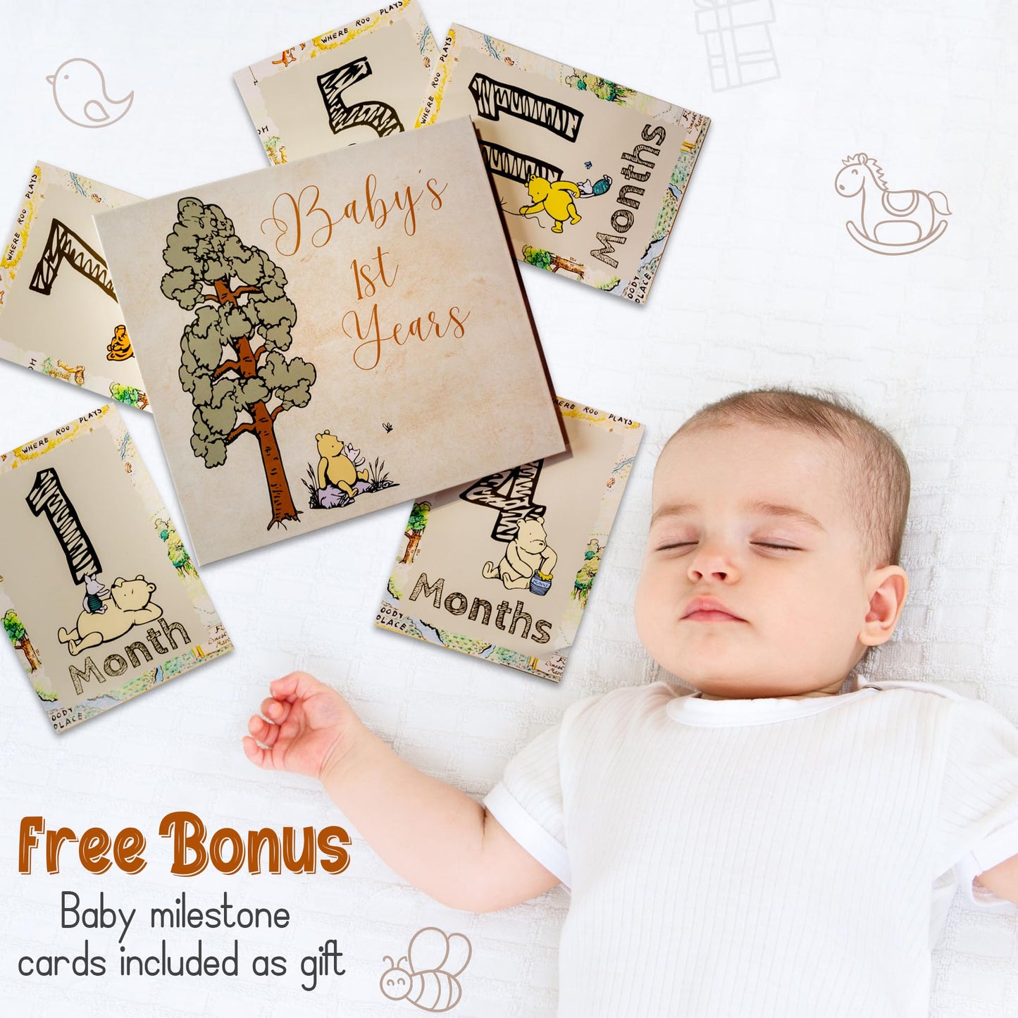 Baby Book Keepsake Memory Book (9.5”x8.5”), Hardcover Album w/Enclosed Spiral Binding, Baby Photo Albums w/Winnie the Pooh Graphics & Milestone Cards, Scrapbook Album