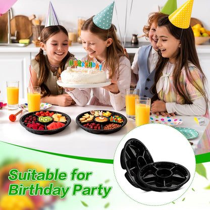 mwellewm 10 Pcs Round Plastic Appetizer Tray with Lid Divided Serving Tray, Disposable Food Storage Containers, Plastic Tray Storage, Kids Snack, Fruit Platter Vegetable Trays for Party and Buffet