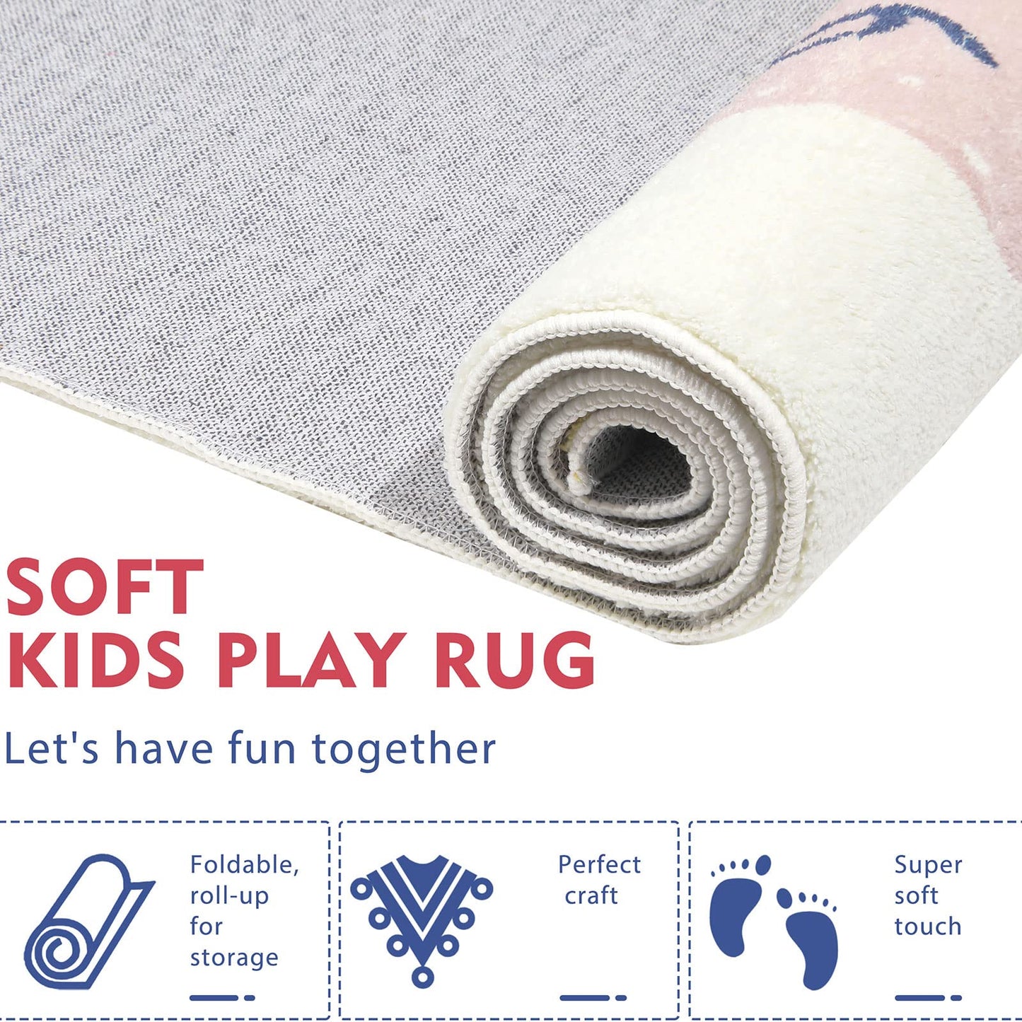 Topotdor Rainbow Sky Hopscotch Game Rugs,Kids Play Area Rugs Soft Floor Carpet for Bedroom Playroom Nursery,Great Gift for Girls & Boys,47" x 71"