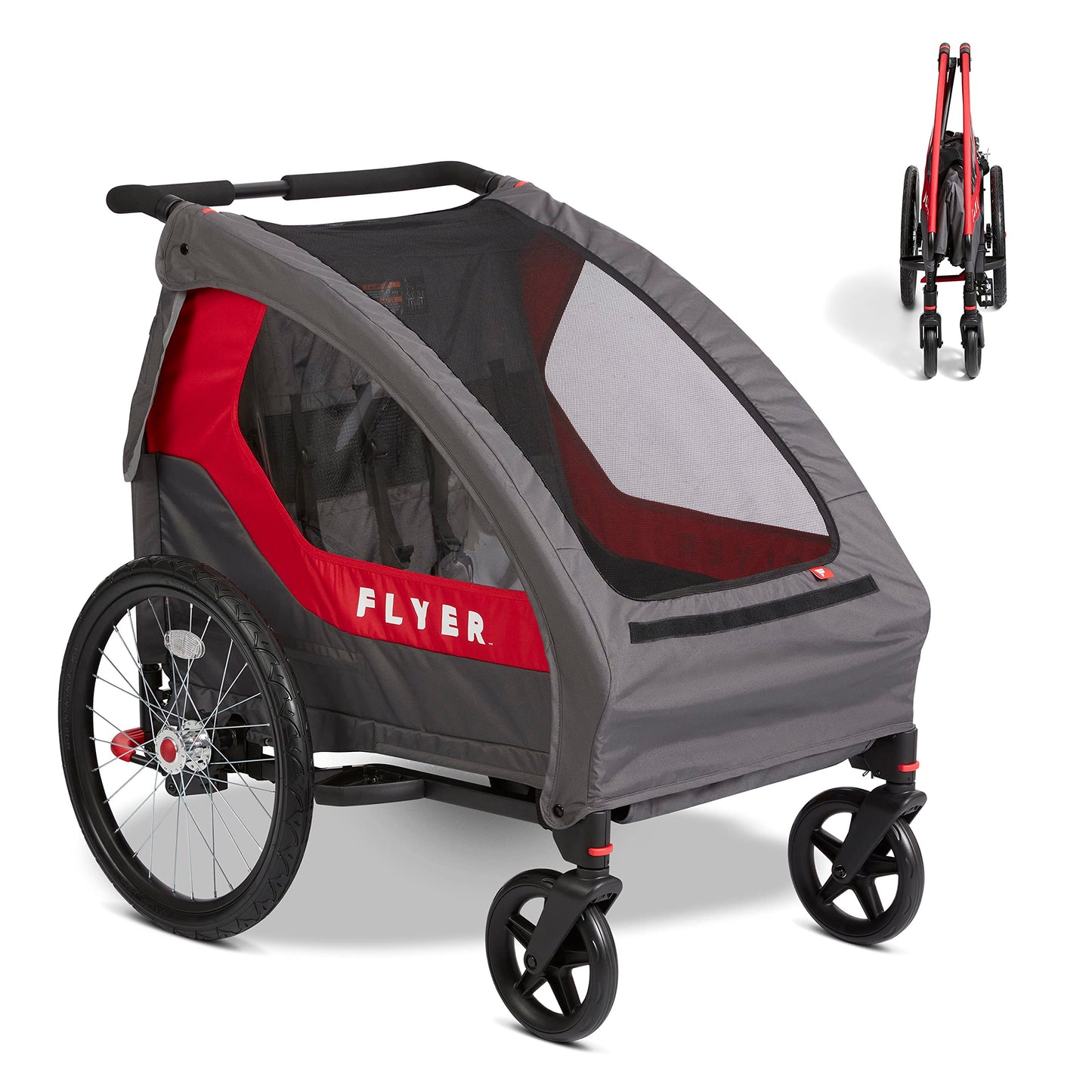 Flyer(TM) Duoflex 2 in 1 Bike Trailer and Double Stroller for Toddlers, 1+ Years