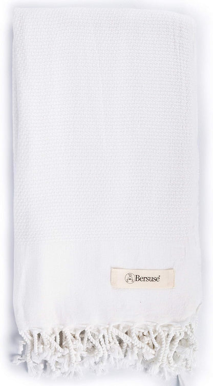 Bersuse 100% Cotton Ventura Premium Turkish Towel - Soft, Absorbent, Quick-Dry Bath & Beach Towel - 37x70 Inches, White
