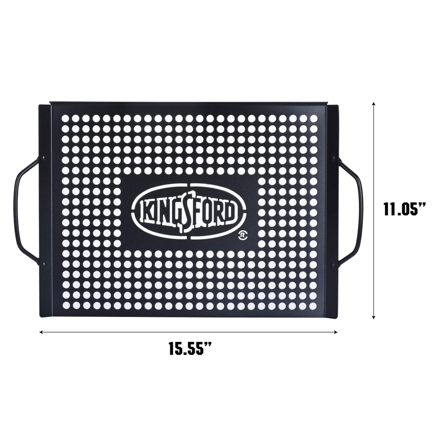 Kingsford Non-Stick Grill Topper Pan, Heavy Duty Carbon Steel BBQ Grilling Tray with Handles, Perforated Surface Helps Keep Small Foods from Falling Through Grates, 15.55 x 11.05 Inch