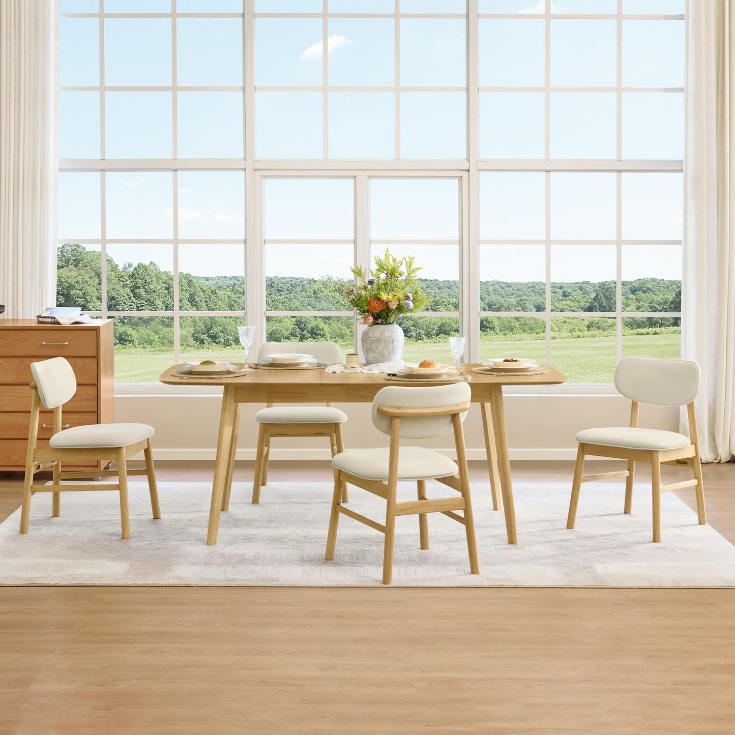 CHITA 59"-75" Extendable Dining Room Table for 4-6, Modern Wood Dining Table for Small Spaces, Kitchen, Space Saving Hidden Leaves, Solid Rubberwood Frame, Oak Veneer