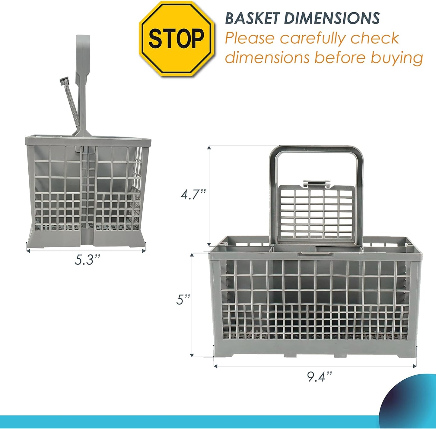 Dishwasher Cutlery Basket - Fits Most Brands (9.5 x 5.4 x 4.8 inches) for Utensil Organizer Caddy