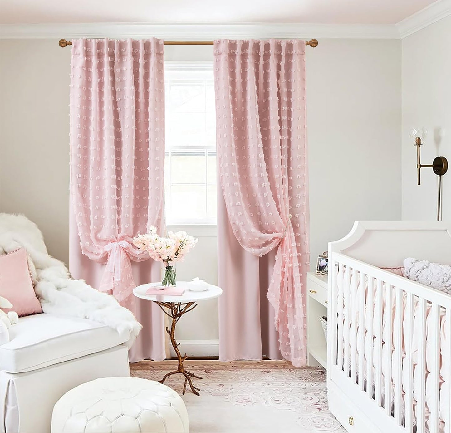 2 84 Inch Light Blush Pink Blackout Curtains for Bedroom Nursery Girl Panels,Shabby Chic Floral Pattern Sheer Double