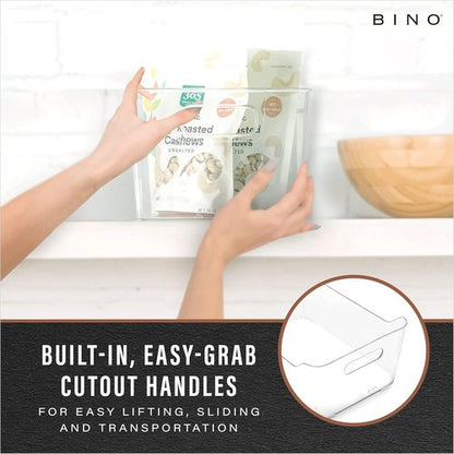 BINO Large Clear Plastic Storage Bins - 2 Pack | Pantry & Fridge Organizer | Kitchen Cabinet Solution