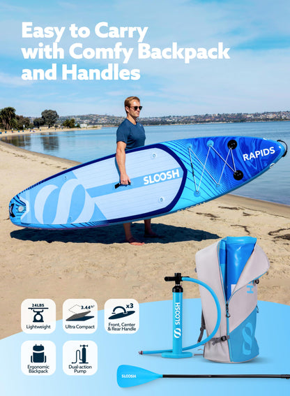 SLOOSH Inflatable Stand Up Paddle Board, 11'6" Inflatable Paddle Boards with Premium Accessories, Non-Slip EVA Deck, Ultra-Light Carry Bag Pump, Rapids SUP for Youth & Adults, Arctic Drift