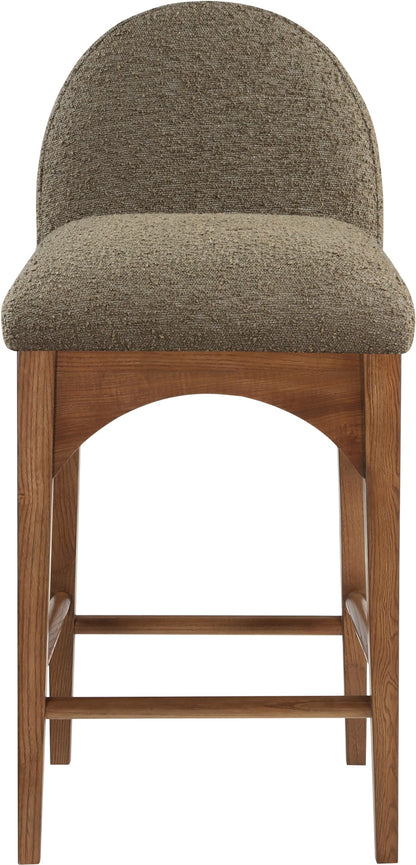 Meridian Furniture 399Olive-C Waldorf Collection Art Deco Stool with Rich Olive Green Boucle Fabric, Solid Ash Wood, Walnut Brown Finish, Counter Height Stool, 18" W x 20" D x 37" H, Olive